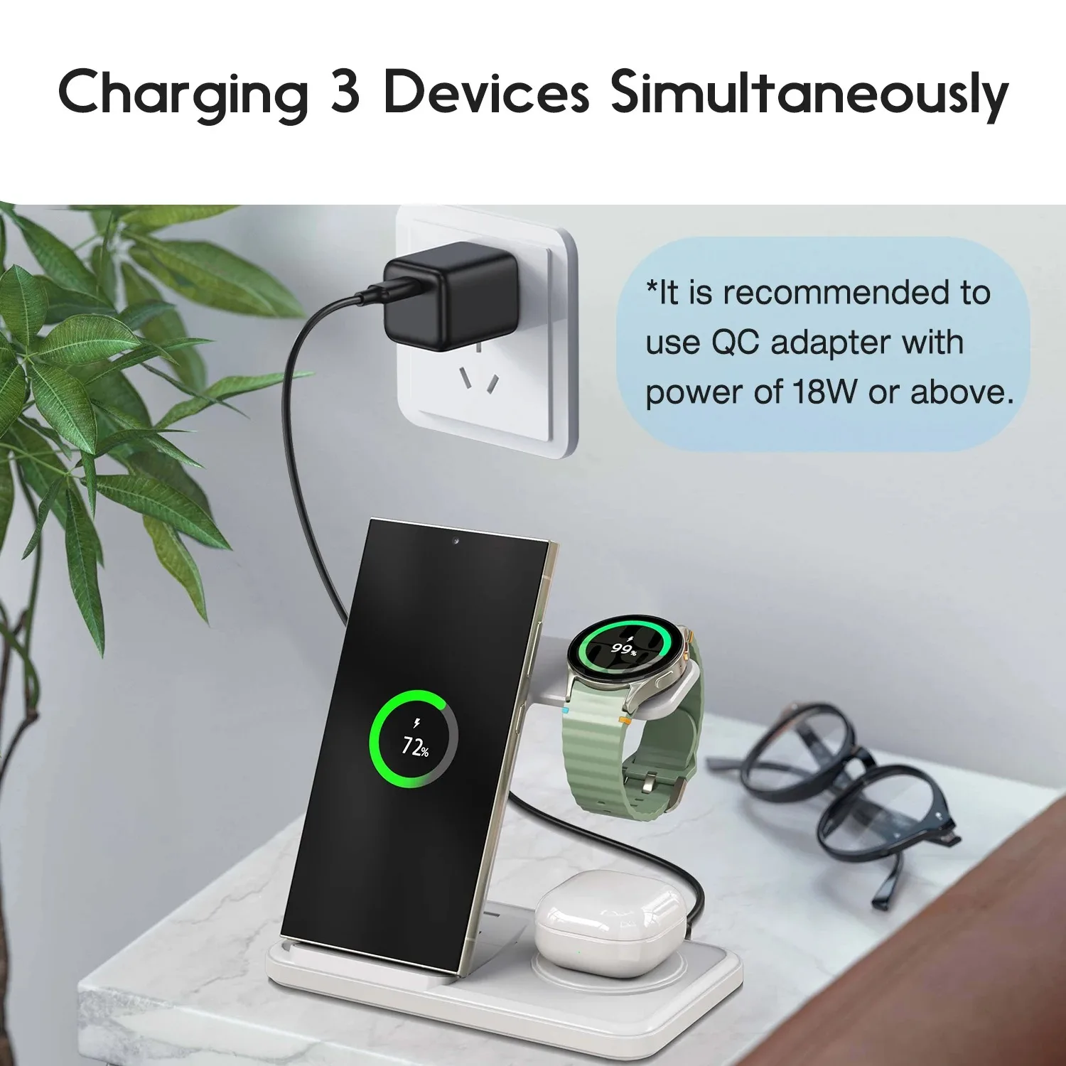 Desktop 3-in-1 Wireless Charge - Wireless Charger Watch ulasan dan harga