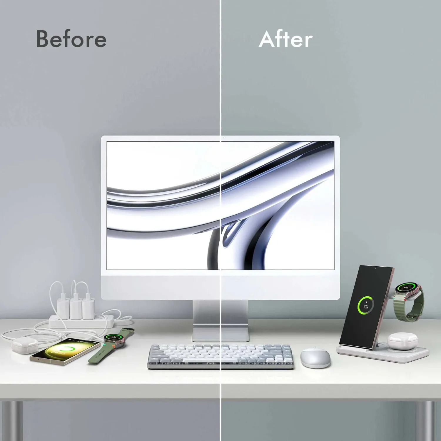 Desktop 3-in-1 Wireless Charge - Wireless Charger Watch ulasan dan harga