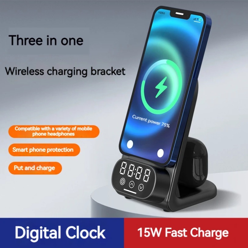 15W Clock Wireless Charger Sta - Wireless Charger Watch ulasan dan harga