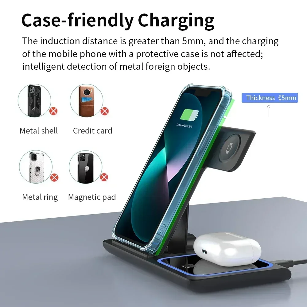 3 In 1 Wireless Charger Foldab - Smartwatch Ac ulasan dan harga