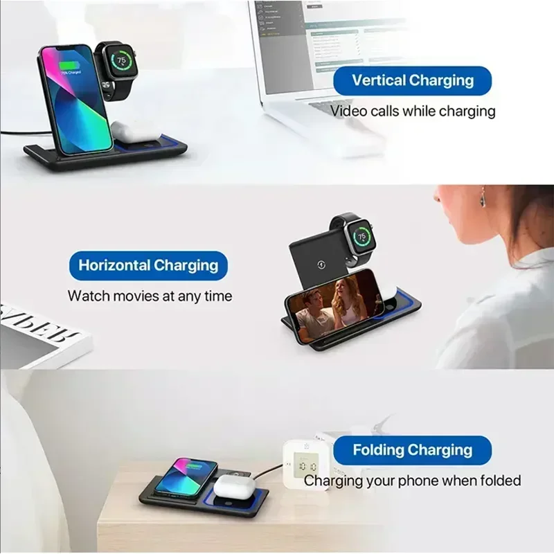 3 In 1 Wireless Charger Foldab - Smartwatch Ac ulasan dan harga