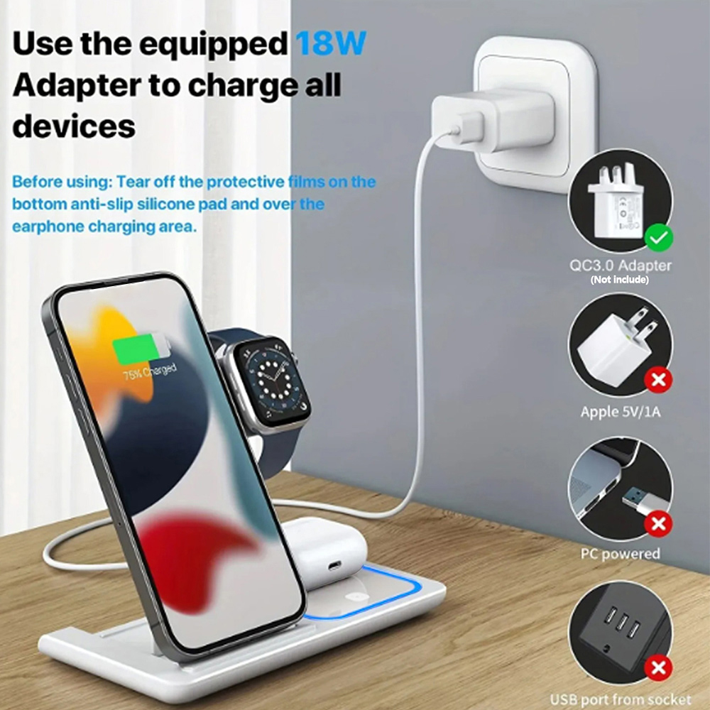 15W 3 in 1 Wireless Charger St - Smartwatch Ac ulasan dan harga