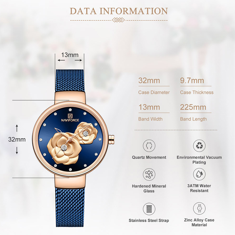 NAVIFORCE Luxury Women's Watch - Stainless Mesh Band ulasan dan harga